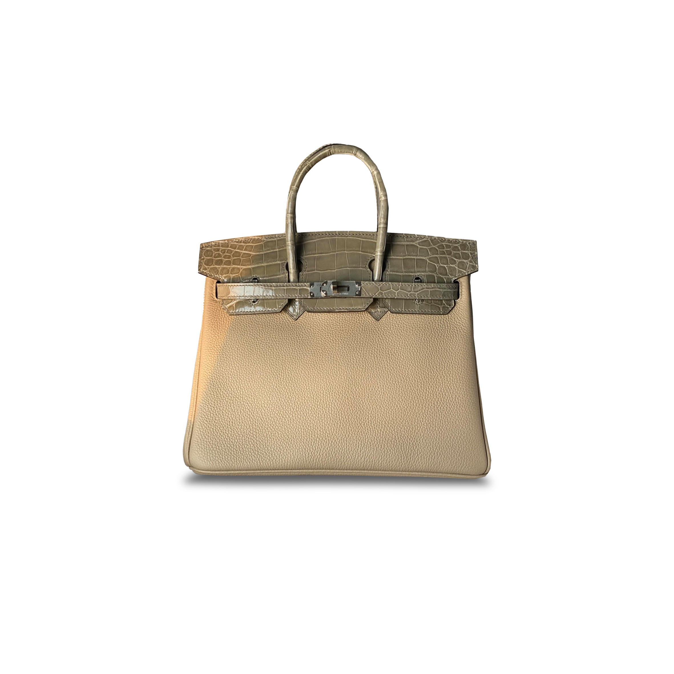 H**mes master birkin 25 crocodile and togo leather turtledove gray silver buckle h076216ck25 (25*20*13cm)